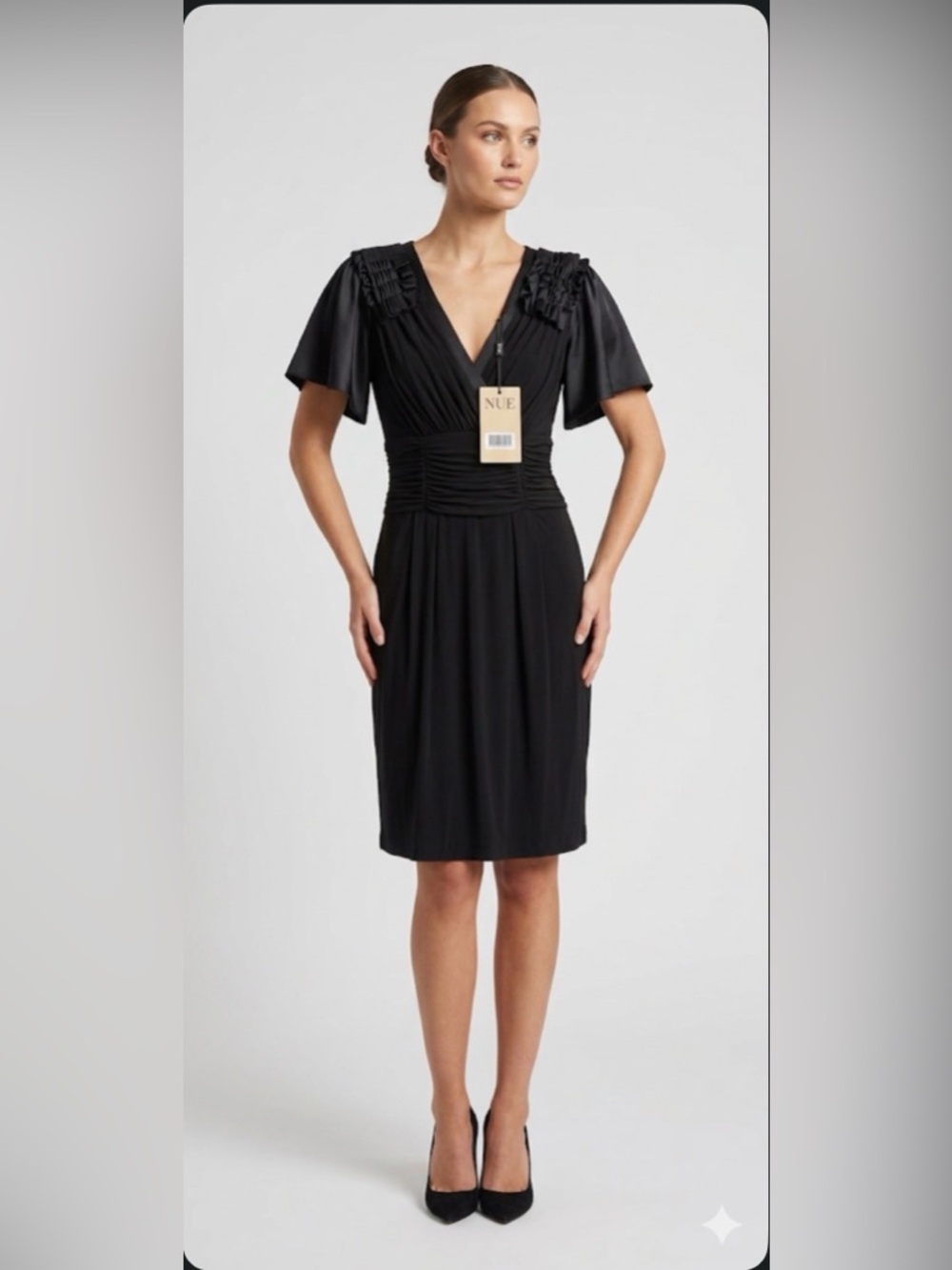 NUE By Shani Dress Womens Black Body Architecture Flutter Sleeves Size 8